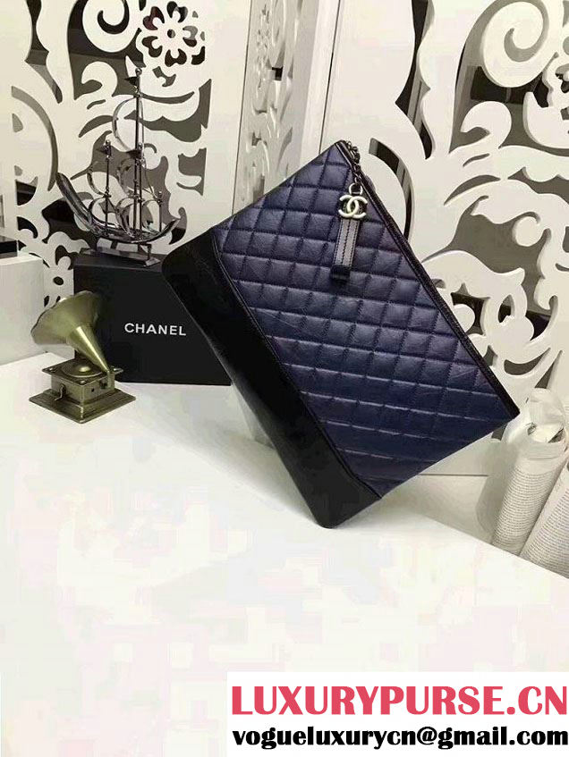 Chanel Gabrielle Pouch Clutch Large Bag A84288 Navy Blue/Black 2017
