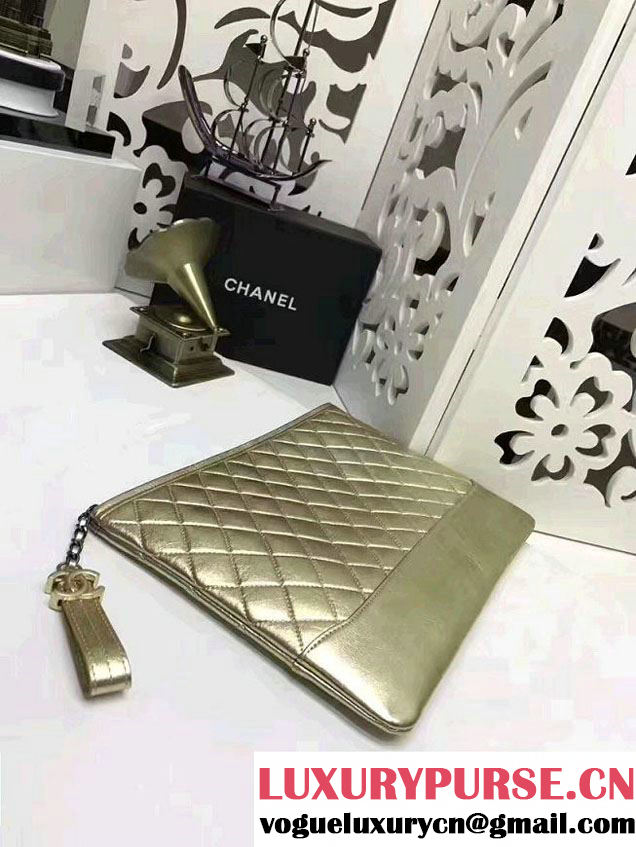 Chanel Gabrielle Pouch Clutch Large Bag A84288 Gold 2017