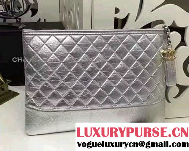 Chanel Gabrielle Pouch Clutch Large Bag A84288 Silver 2017