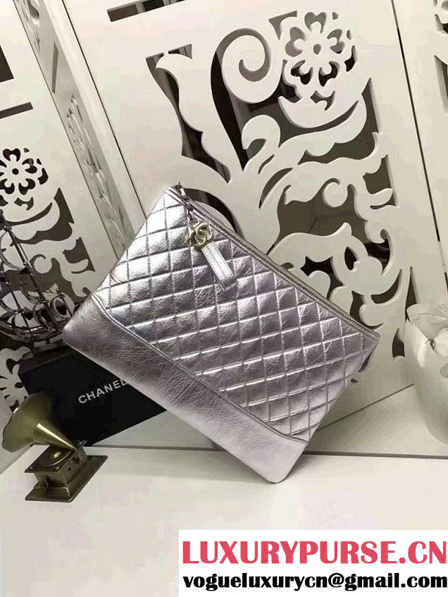Chanel Gabrielle Pouch Clutch Large Bag A84288 Silver 2017