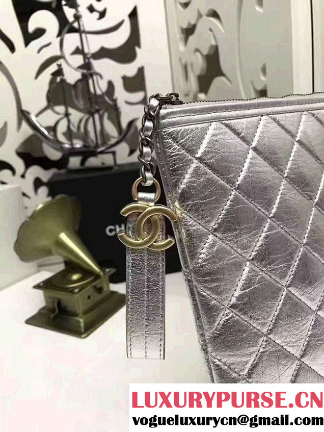 Chanel Gabrielle Pouch Clutch Large Bag A84288 Silver 2017