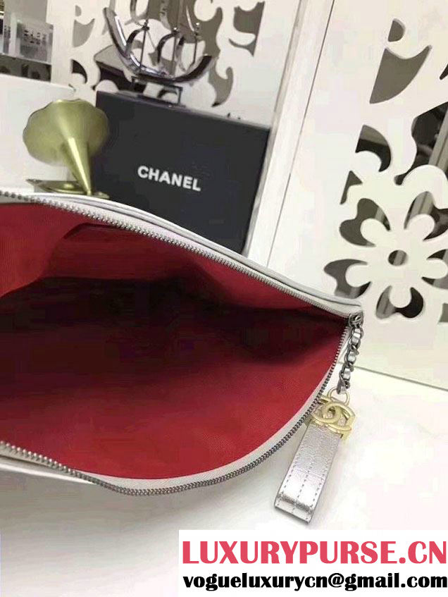 Chanel Gabrielle Pouch Clutch Large Bag A84288 Silver 2017