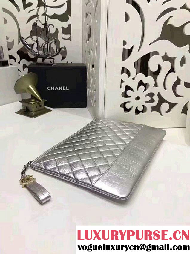 Chanel Gabrielle Pouch Clutch Large Bag A84288 Silver 2017