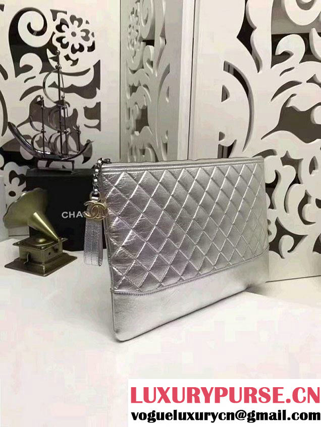 Chanel Gabrielle Pouch Clutch Large Bag A84288 Silver 2017