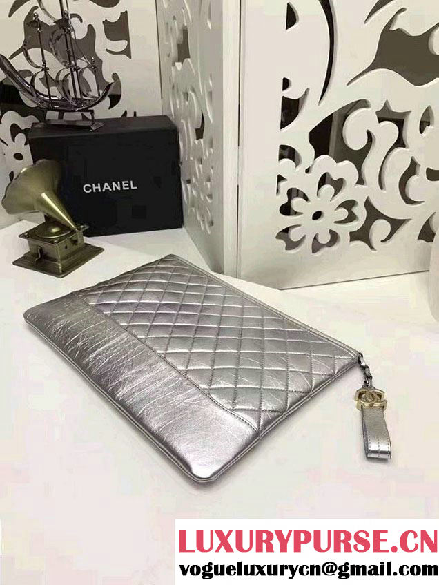 Chanel Gabrielle Pouch Clutch Large Bag A84288 Silver 2017