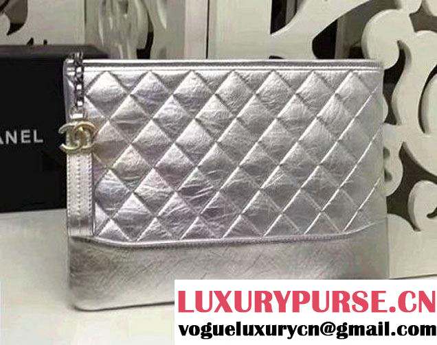 Chanel Gabrielle Pouch Clutch Small Bag A84288 Silver 2017