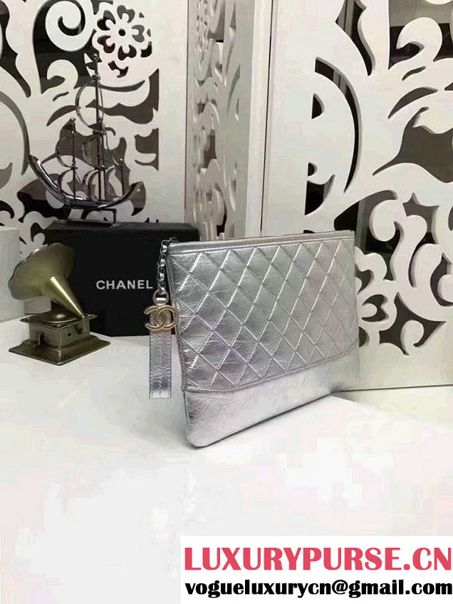 Chanel Gabrielle Pouch Clutch Small Bag A84288 Silver 2017