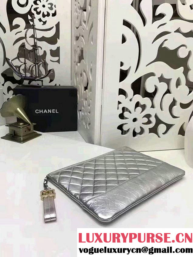 Chanel Gabrielle Pouch Clutch Small Bag A84288 Silver 2017
