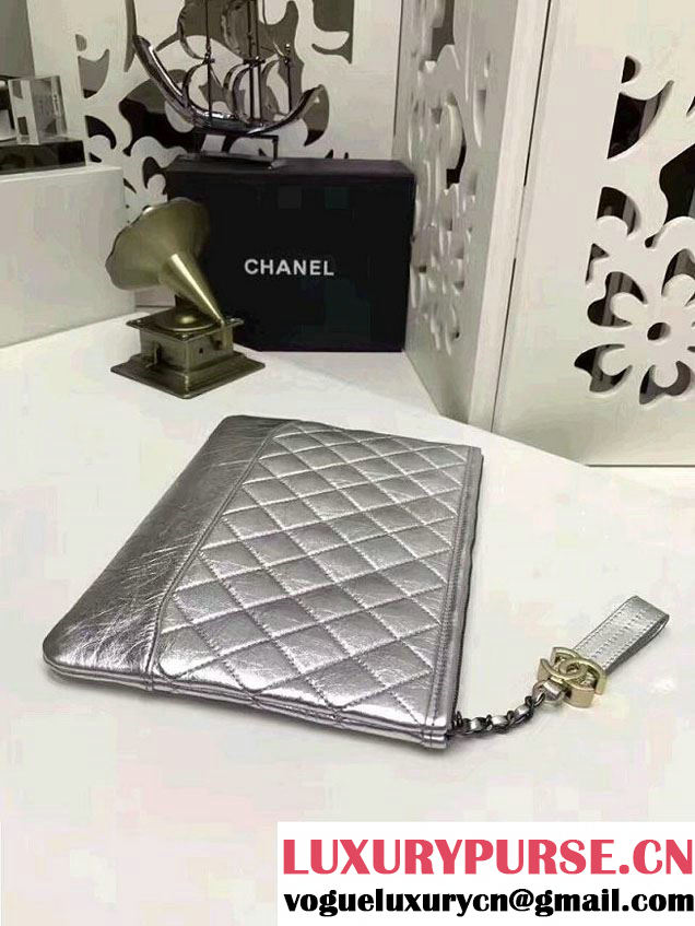 Chanel Gabrielle Pouch Clutch Small Bag A84288 Silver 2017