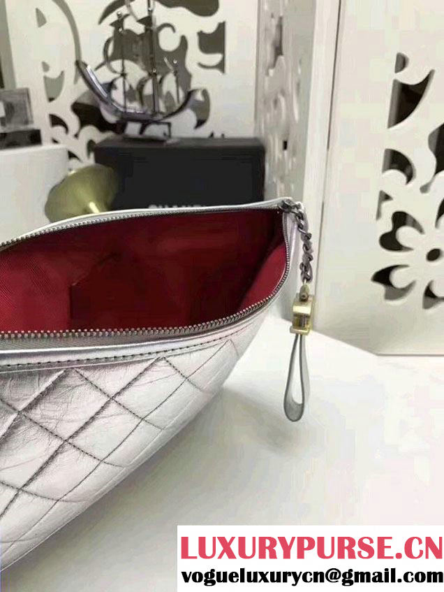 Chanel Gabrielle Pouch Clutch Small Bag A84288 Silver 2017