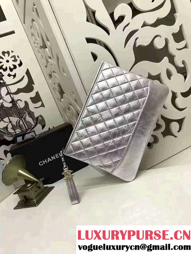 Chanel Gabrielle Pouch Clutch Small Bag A84288 Silver 2017