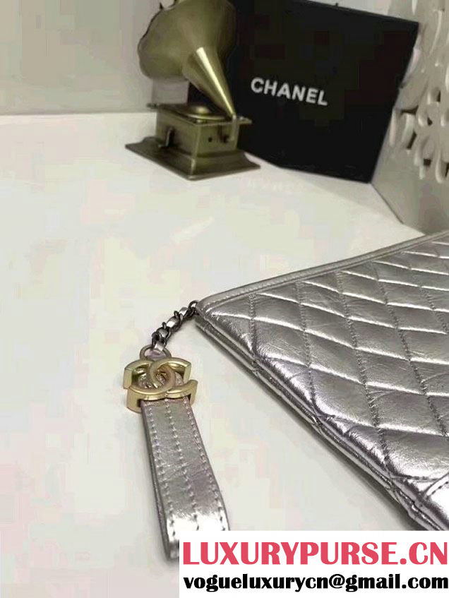Chanel Gabrielle Pouch Clutch Small Bag A84288 Silver 2017