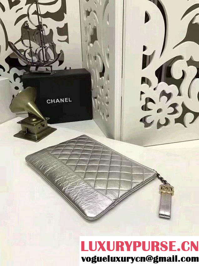 Chanel Gabrielle Pouch Clutch Small Bag A84288 Silver 2017