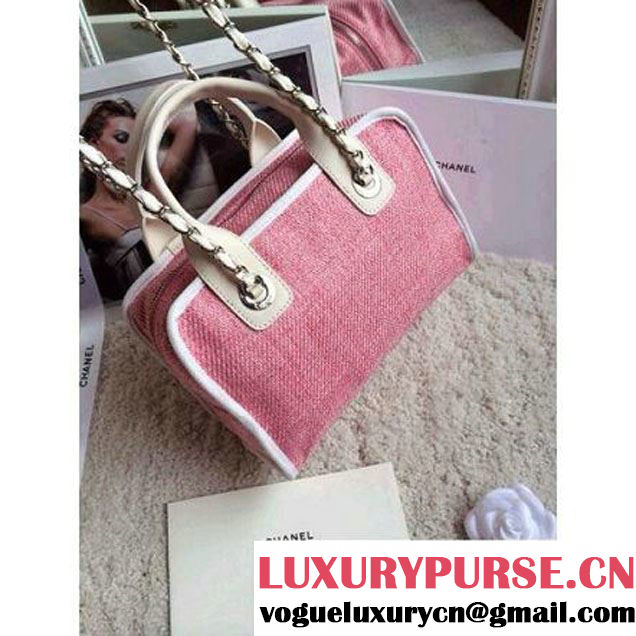 Chanel Denim Bowling Bag  in Pink 25CM (1b052-020316 )