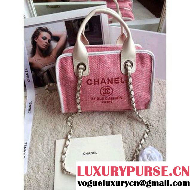 Chanel Denim Bowling Bag  in Pink 25CM (1b052-020316 )