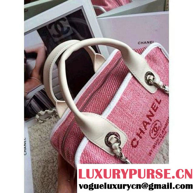 Chanel Denim Bowling Bag  in Pink 25CM (1b052-020316 )