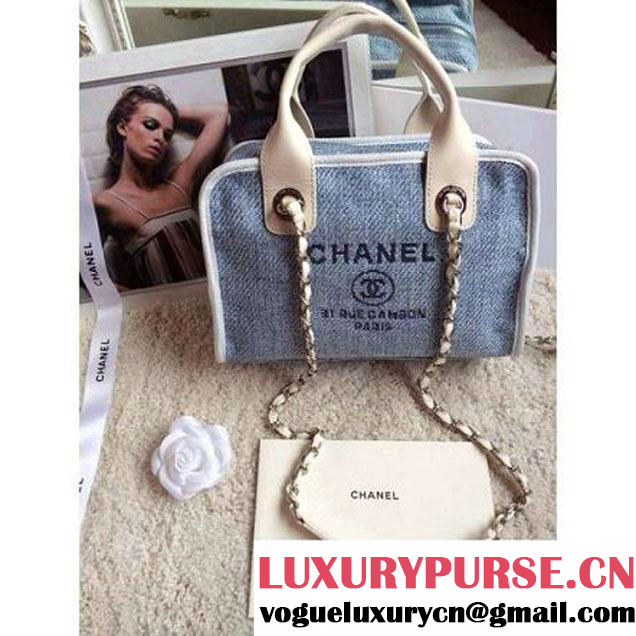 Chanel Denim Bowling Bag in Blue 25CM (1b052-020317 )