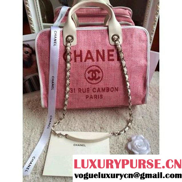 Chanel Denim Bowling Bag in Pink 35CM (1b052-020318 )