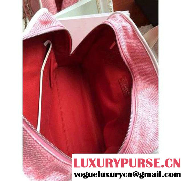 Chanel Denim Bowling Bag in Pink 35CM (1b052-020318 )
