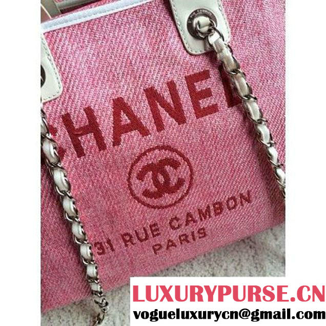 Chanel Denim Bowling Bag in Pink 35CM (1b052-020318 )