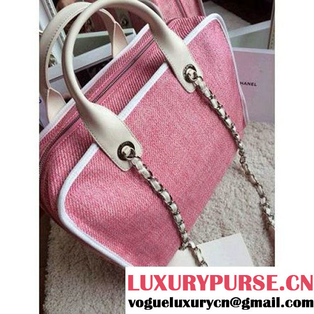 Chanel Denim Bowling Bag in Pink 35CM (1b052-020318 )