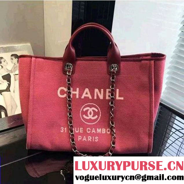 Chanel Toile Large Deauville Canvas Shopping Bag Red 2015 (LZ-061601 )