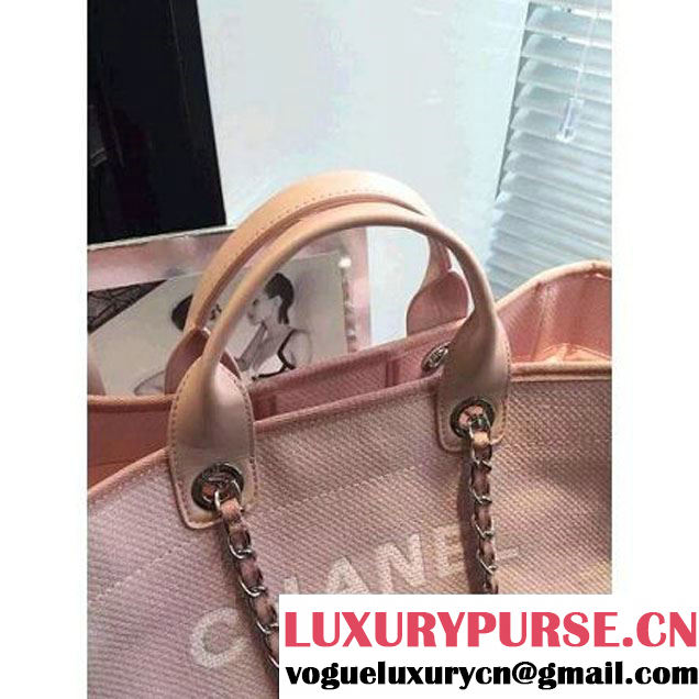 Chanel Toile Large Deauville Canvas Shopping Bag Pink 2015 (LZ-070101 )