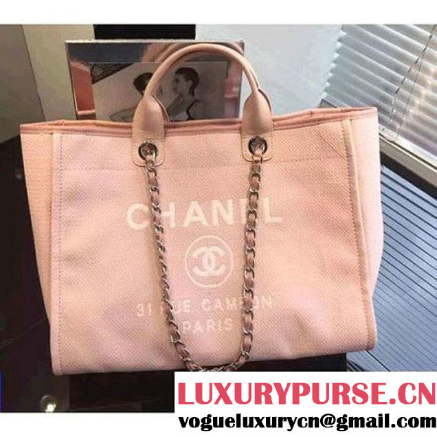 Chanel Toile Large Deauville Canvas Shopping Bag Pink 2015 (LZ-070101 )