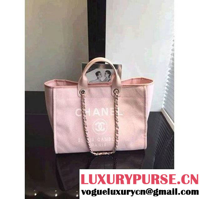Chanel Toile Large Deauville Canvas Shopping Bag Pink 2015 (LZ-070101 )