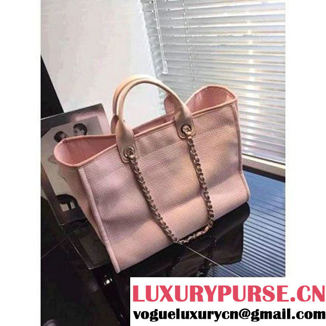 Chanel Toile Large Deauville Canvas Shopping Bag Pink 2015 (LZ-070101 )