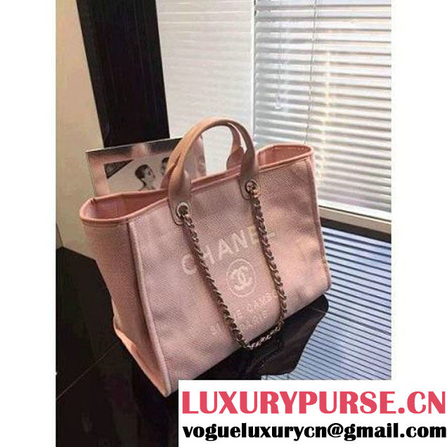 Chanel Toile Large Deauville Canvas Shopping Bag Pink 2015 (LZ-070101 )