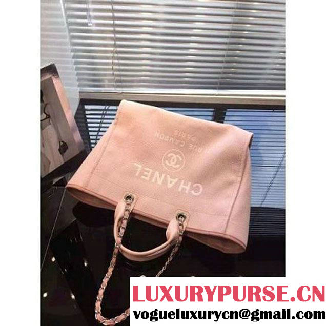 Chanel Toile Large Deauville Canvas Shopping Bag Pink 2015 (LZ-070101 )