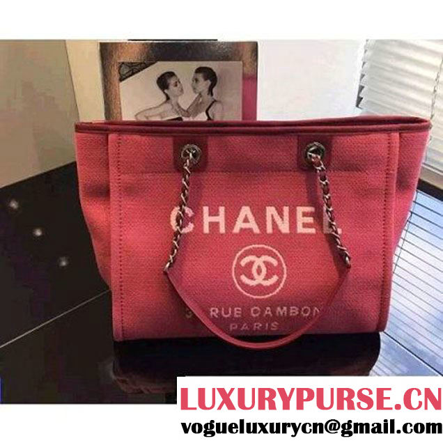 Chanel Toile Medium Deauville Canvas Shopping Bag Red 2015 (2015-070601 )