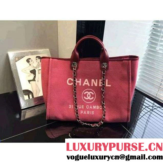 Chanel Toile Medium Deauville Canvas Shopping Bag Red 2015 (2015-070601 )
