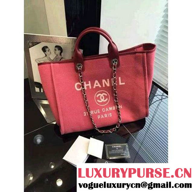 Chanel Toile Medium Deauville Canvas Shopping Bag Red 2015 (2015-070601 )