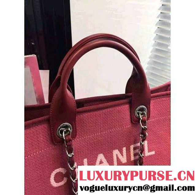 Chanel Toile Medium Deauville Canvas Shopping Bag Red 2015 (2015-070601 )