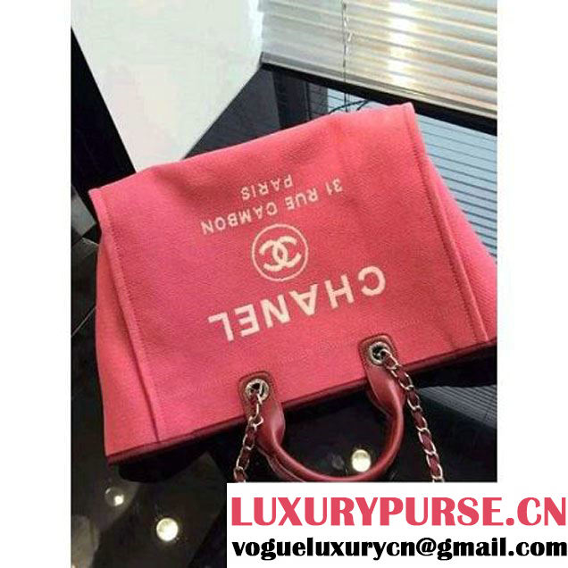 Chanel Toile Medium Deauville Canvas Shopping Bag Red 2015 (2015-070601 )