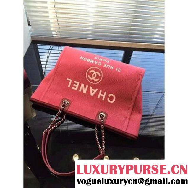 Chanel Toile Medium Deauville Canvas Shopping Bag Red 2015 (2015-070601 )
