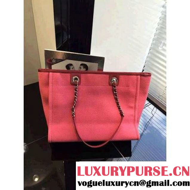 Chanel Toile Medium Deauville Canvas Shopping Bag Red 2015 (2015-070601 )