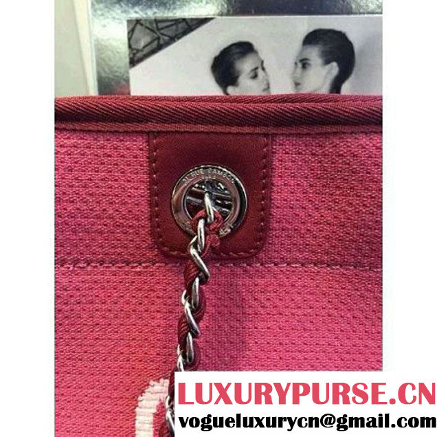 Chanel Toile Medium Deauville Canvas Shopping Bag Red 2015 (2015-070601 )