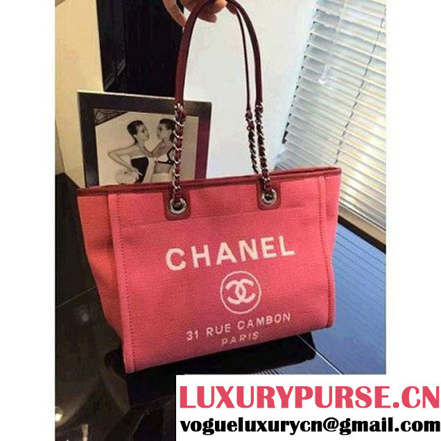 Chanel Toile Medium Deauville Canvas Shopping Bag Red 2015 (2015-070601 )