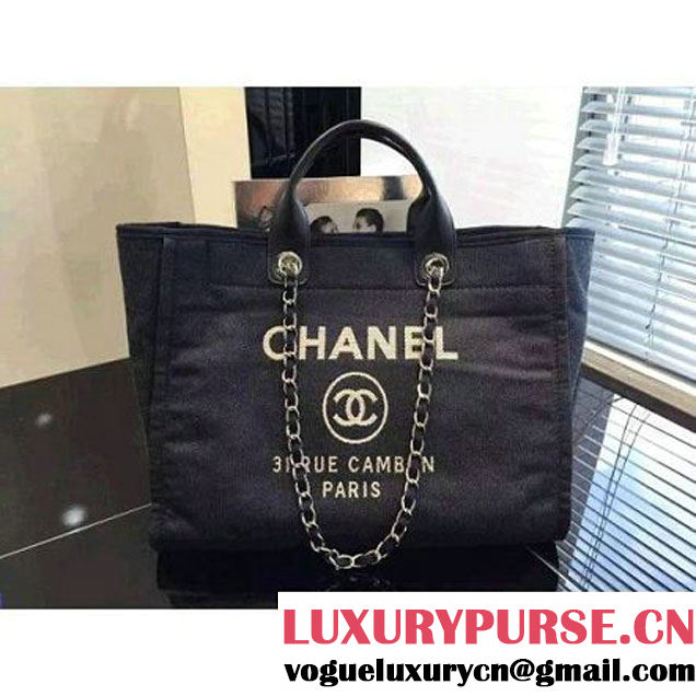 Chanel Toile Large Deauville Canvas Shopping Bag Denim 2015 (LZ-071801 )