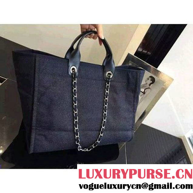 Chanel Toile Large Deauville Canvas Shopping Bag Denim 2015 (LZ-071801 )