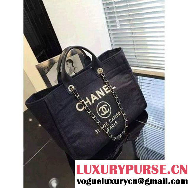 Chanel Toile Large Deauville Canvas Shopping Bag Denim 2015 (LZ-071801 )