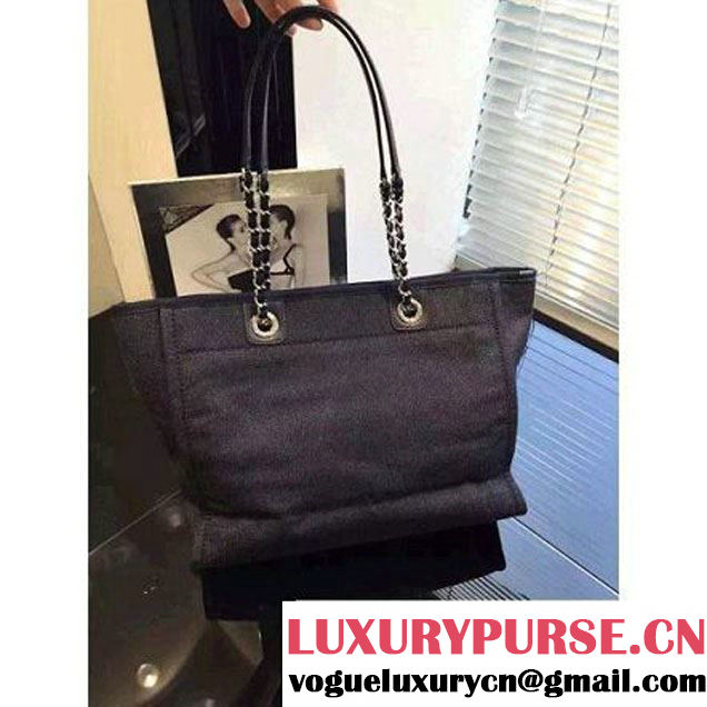 Chanel Toile Medium Deauville Canvas Shopping Bag Denim 2015 (LZ-071802 )