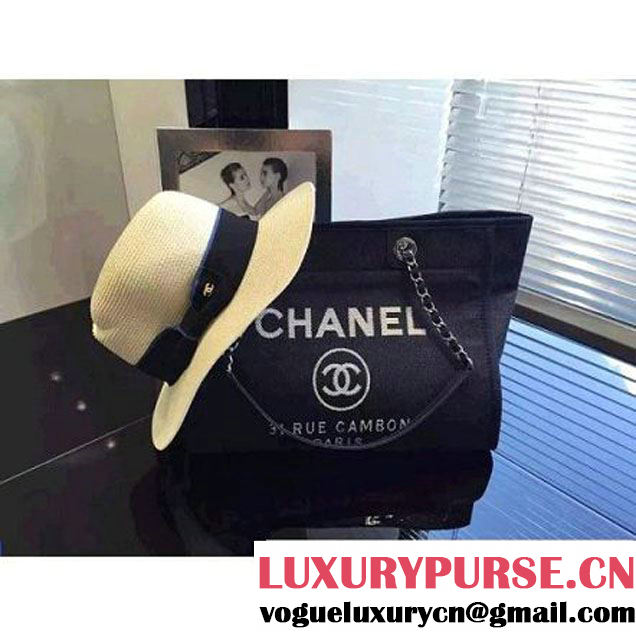 Chanel Toile Medium Deauville Canvas Shopping Bag Denim 2015 (LZ-071802 )