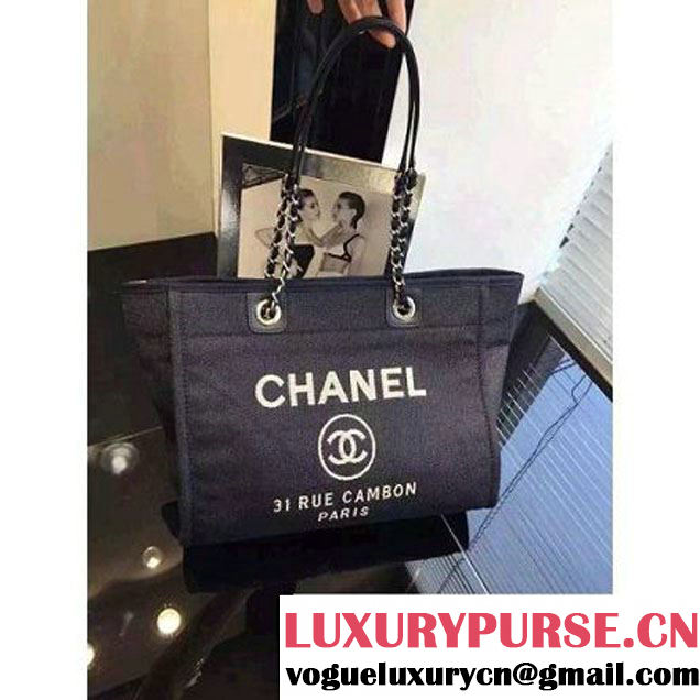 Chanel Toile Medium Deauville Canvas Shopping Bag Denim 2015 (LZ-071802 )