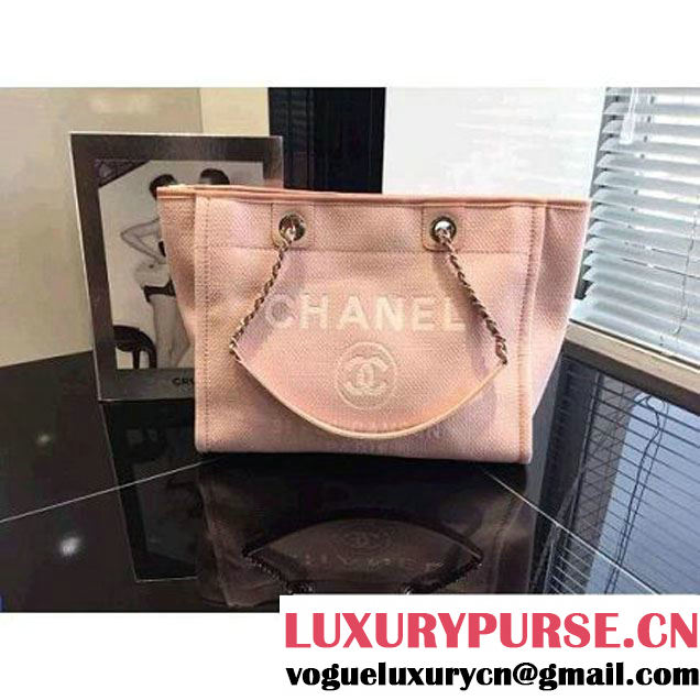 Chanel Toile Medium Deauville Canvas Shopping Bag Pink 2015 (LZ-071803 )