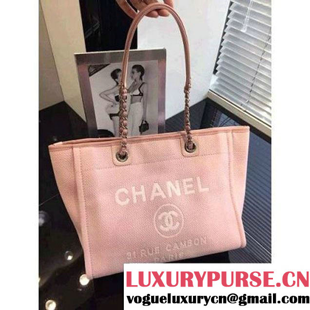 Chanel Toile Medium Deauville Canvas Shopping Bag Pink 2015 (LZ-071803 )