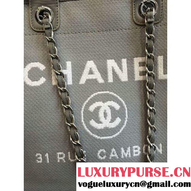 Chanel Toile Large Deauville Canvas Shopping Bag Grey 2015 (2A046-072306 )